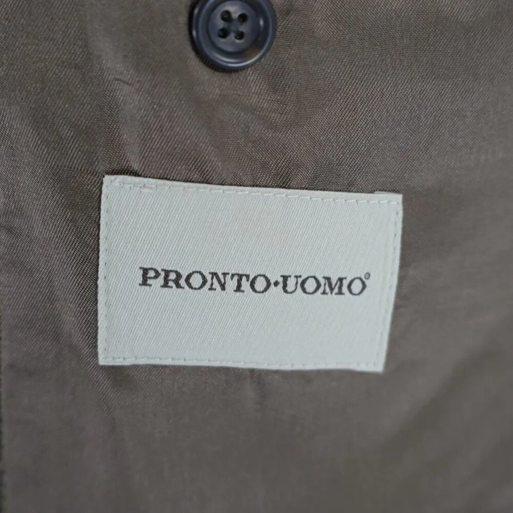 Pronto Uomo Brown Tan Tweed Wool Houndstooth Windowpane 40R 2 Button Sport Coat‎